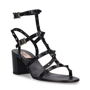 Valentino Garavani 60mm Rockstud leather sandals, Black tone on tone